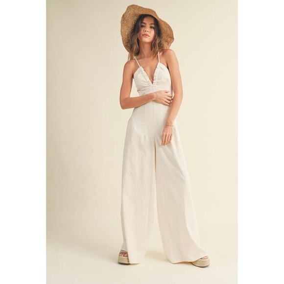 Washed Cotton Jumpsuit in Ecru - Picture 1 of 16